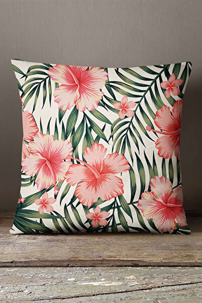 INSENSE HOME Кадифе Babyface Помаранчево-зелена подушка з тропічним квітковим...