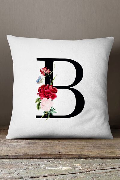 INSENSE HOME Velvet Babyface Double Sided Red Floral Letter Throw Pillow Cover - Letter B
