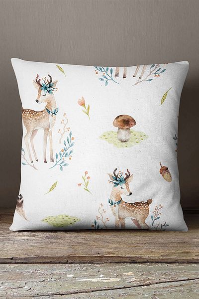 INSENSE HOME Husă de pernă din catifea Babyface, alb, verde, cu model de cerb - Cgh021