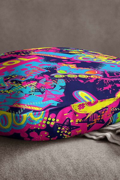 INSENSE HOME Velvet Babyface Față de pernă neagră, multicoloră, cu model Popart, imprimare digitală - Cgh397