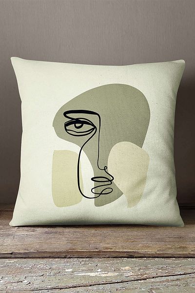 INSENSE HOME Velvet Babyface, alb, verde, modern, siluetă, model, imprimare digitală, pernă, husă de pernă Cgh518