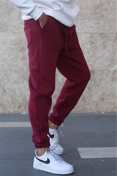 Madmext Bordeauxrote, erhabene Basic-Jogginghose für Herren 5482