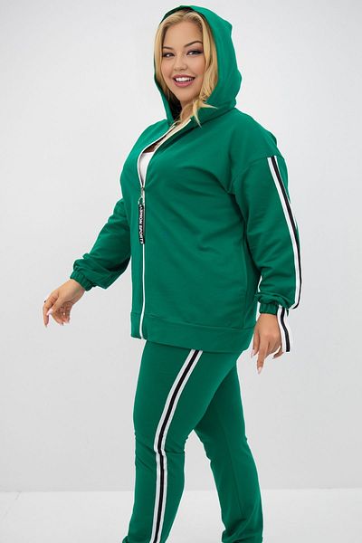 FEEL STYLE Дамски комплект анцуг Benetton Plus Size с качулка, цип, щампа и страничен плат