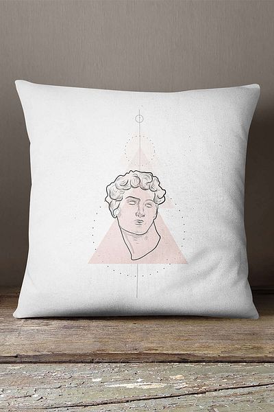 INSENSE HOME Velvet Babyface, alb, roz, statuie modernă, husă de pernă imprimată digitală Cgh541