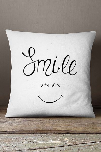 INSENSE HOME Velvet Babyface White Black Smile Written Διακοσμητική Ψηφιακή Εκτύπωση Μαξιλαροθήκη Ριχτάρι - Cgh471