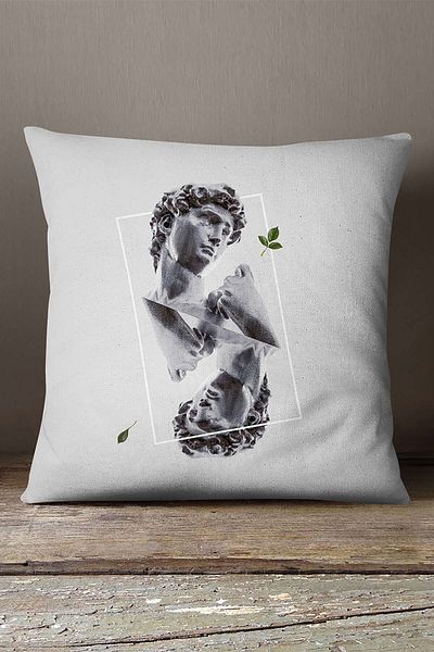 INSENSE HOME Velvet Babyface Alb Negru Modern Sculpture Figure Digital Printed Arunca Husa de Perna Cgh559