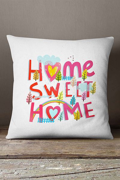 INSENSE HOME Velvet Babyface White Πολύχρωμο Home Sweet Home Ψηφιακή εκτύπωση Μαξιλαροθήκη Ριχτάρι - Cgh454