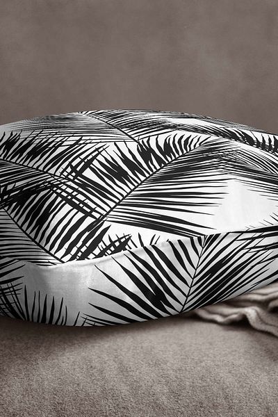 INSENSE HOME Husă de pernă din catifea Babyface, albă, neagră, cu model de frunze tropicale - Cgh027