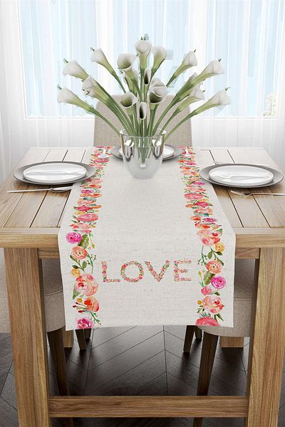 Cango Home Κρέμα Πολύχρωμο Floral Love Written Digital Printed Runner Cgh1031-rn