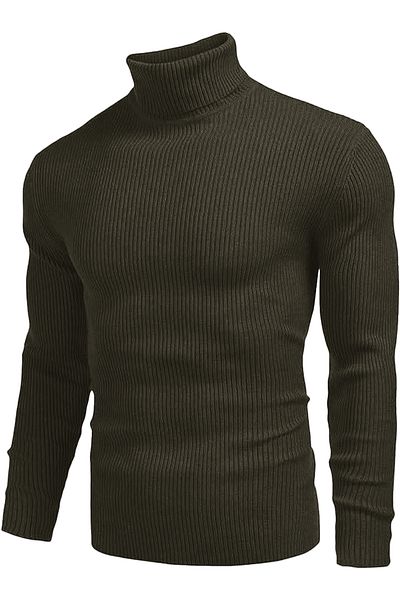 HANCLO Khaki Turtleneck Men's Knitwear Turtleneck Sweater