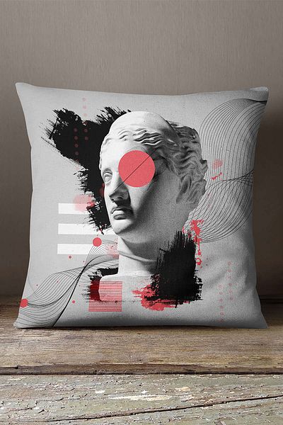 INSENSE HOME Velvet Babyface Alb Negru Modern Sculpture Figure Digital Printed Arunca Husa de Perna Cgh560