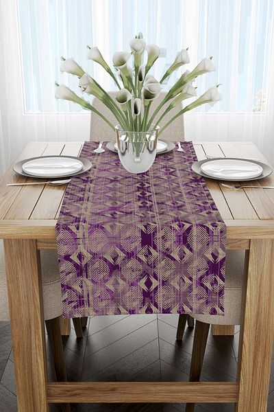 Cango Home Runner de imprimare digitală cu model geometric modern violet maro - Cgh495-rn