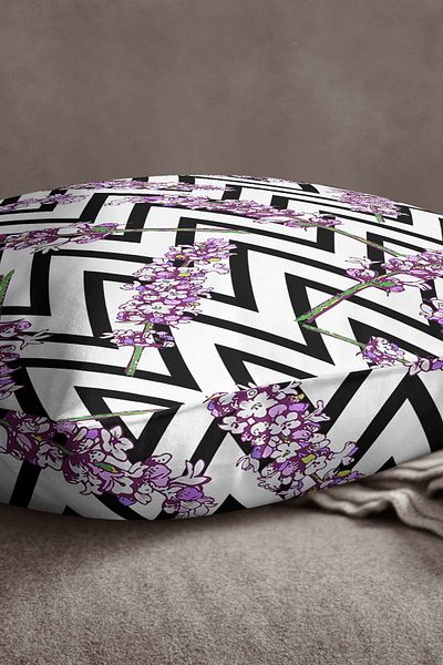 INSENSE HOME Velvet Babyface, alb, negru, în dungi, violet, cu flori, husă de pernă - Cgh228