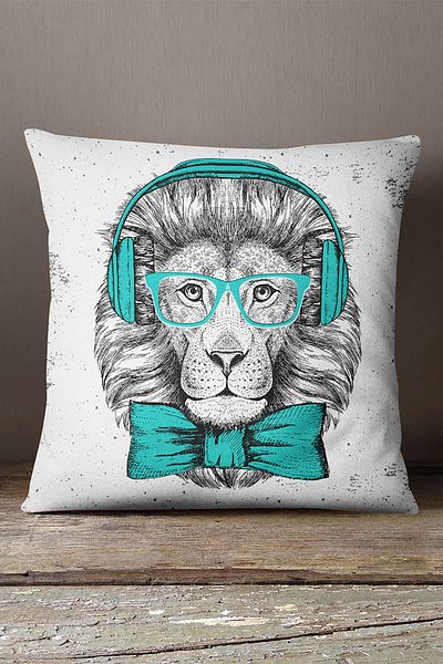 INSENSE HOME Βελούδινη Babyface Λευκή Τυρκουάζ Μαξιλαροθήκη Lion Throw με Γυαλιά - Cgh040