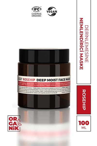 Monoibio Rosehip Organic Facial Care Mask - Deeply Moisturizing for Tired Dull Matte Skin 100 ml