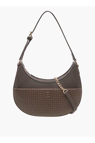Flora Bella by Shoexpress Flora Bella Monogram Detail Hobo Bag with Detachable Strap and Zip Closure
