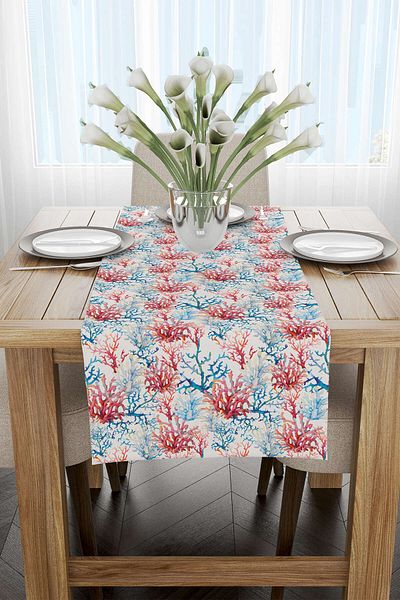 Cango Home Albastru Portocaliu Marin Coral Model Digital Printed Runner Cgh1153-rn