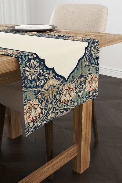 Cango Home Κρεμ Navy Blue με θέμα το Ραμαζάνι με λουλουδάτο μοτίβο ψηφιακής εκτύπωσης Runner Cgh1338-rn