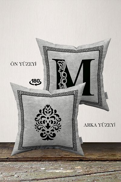 INSENSE HOME Husă de pernă din catifea Babyface cu litere duble laterale - Litera M