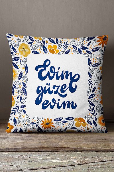 INSENSE HOME Velvet Babyface Alb Albastru My Home Is Beautiful Home Written Printing Digital Throw Față de pernă - Cgh450