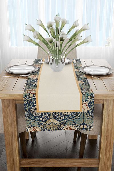Cango Home Κρεμ Navy Blue με θέμα το Ραμαζάνι με λουλουδάτο μοτίβο ψηφιακής εκτύπωσης Runner Cgh1339-rn