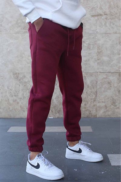 Madmext Bordeauxrote, erhabene Basic-Jogginghose für Herren 5482