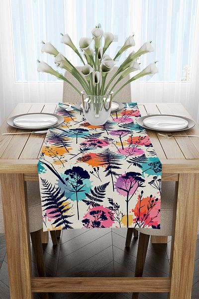 Cango Home Runner cu model frunze multicolore crem - Cgh080-rn