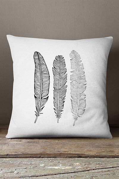 INSENSE HOME Husă decorativă decorativă din catifea Babyface, alb-negru, cu model de pene - Cgh284