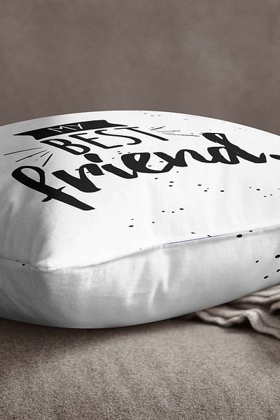 INSENSE HOME Velvet Babyface White Black My Best Friend Written Digital Printing Throw Μαξιλαροθήκη - Cgh410