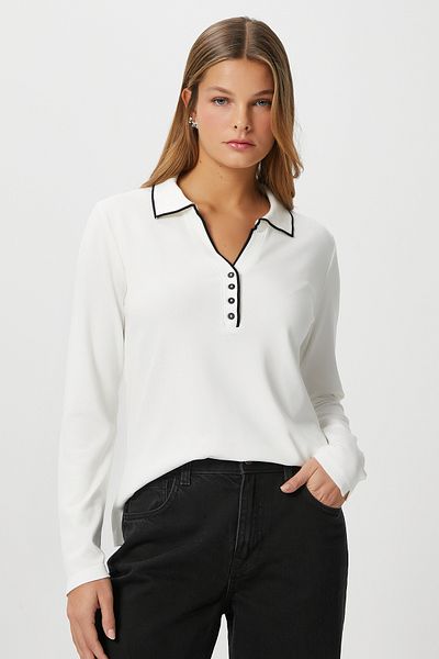 Ritnice Pulover de damă Elite Viscose Polo cu dungi albe