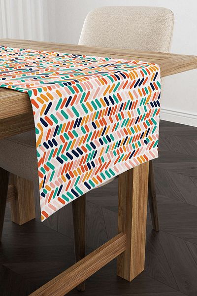 Cango Home Orange Green Stick Patterned Digital Printed Runner Cgh1045-Rn