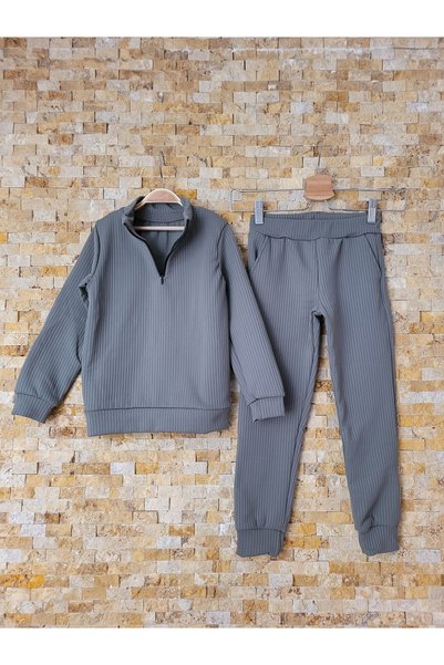 HOMEROSE Ribbed Ribbon Children's Tracksuit Set
