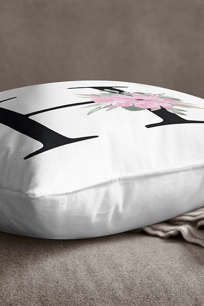 INSENSE HOME Husă de pernă din catifea Babyface, cu două fețe, cu litere florale roz - Litera H