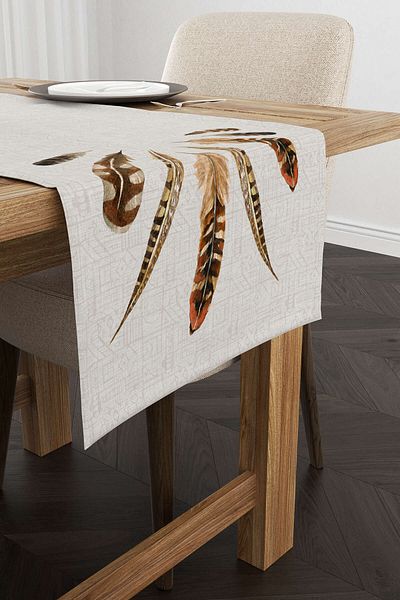 Cango Home Καφέ Bohemian Feather μοτίβο ψηφιακής εκτύπωσης Runner Cgh626-rn