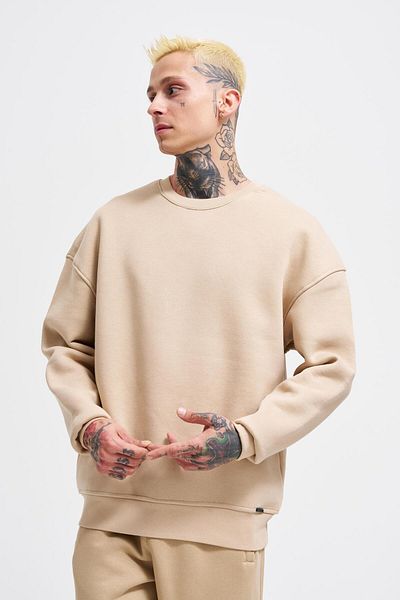 Machinist Ανδρικό φούτερ Basic Crew Neck Oversize ανοιχτό μπεζ