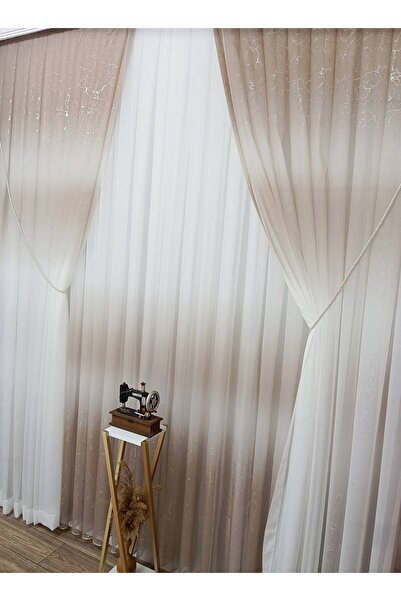 farbateks Olympos Mink Silver Grey Leafy Color New Fashion Right/Left Tooling Tulle Background Curtain