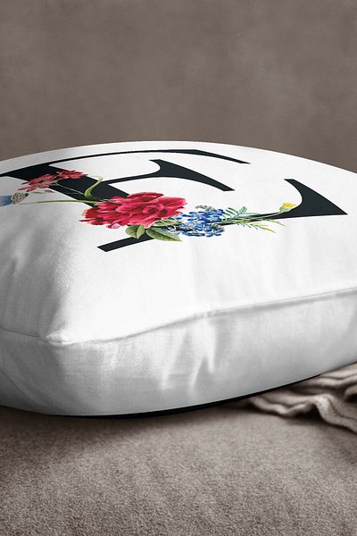 INSENSE HOME Velvet Babyface Double Sided Red Floral Letter Throw Pillow Cover - Letter E