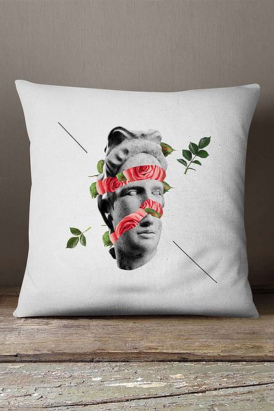 INSENSE HOME Velvet Babyface Alb Negru Modern Sculpture Figure Digital Printed Arunca Husa de Perna Cgh555