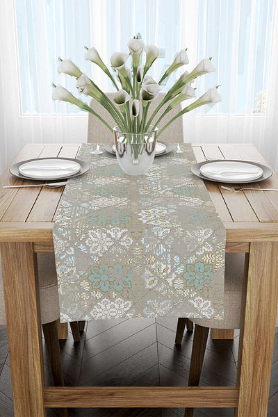 Cango Home Turcoaz Alb Etnic Floral Runner - Cgh085-rn