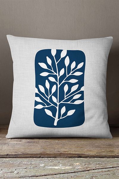 INSENSE HOME Catifea Babyface Albastru Alb Decorativ Modern Frunze Model Imprimat Husa de Perna Cgh727