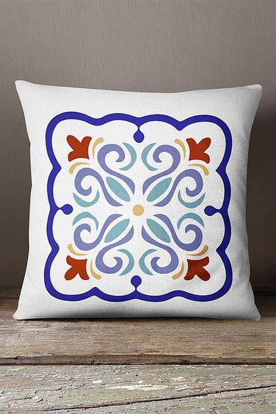 INSENSE HOME Βελούδινο Babyface Λευκό Μπλε Μοντέρνο Ethnic Πλακάκι με μοτίβο ψηφιακής εκτύπωσης Κάλυμμα μαξιλαριού ριχτάρι