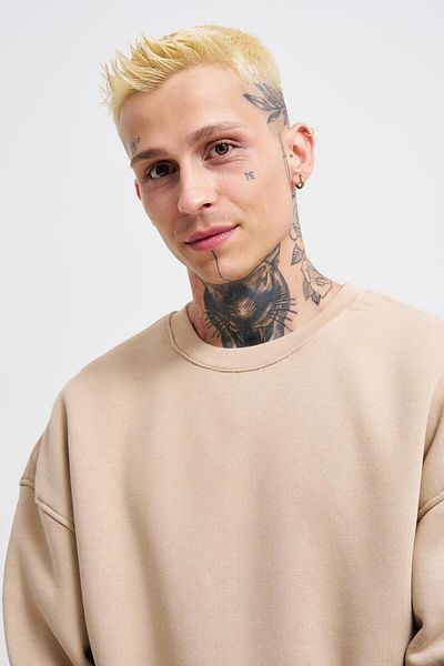 Machinist Ανδρικό φούτερ Basic Crew Neck Oversize ανοιχτό μπεζ