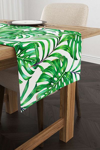 Cango Home Runner cu imprimare digitală cu model de frunze tropicale verzi - Otyk491-rn