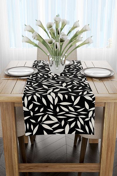 Cango Home Black White Leaf Runner - Cgh072-rn