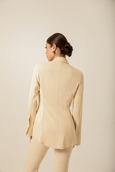 rue Düğme Aksesuarlı Ekru Uzun Gömlek