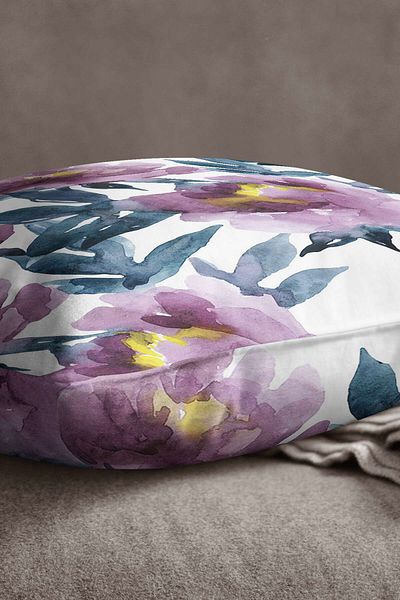 INSENSE HOME Βελούδινη Babyface Λευκή Μωβ Floral Μαξιλαροθήκη Ριχτάρι - Cgh232