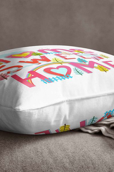 INSENSE HOME Velvet Babyface White Πολύχρωμο Home Sweet Home Ψηφιακή εκτύπωση Μαξιλαροθήκη Ριχτάρι - Cgh454