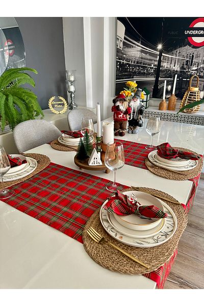 Decamor home Plaid Pattern Cotton Short Runner New Year Runner