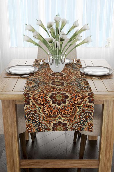 Cango Home Καφέ Πορτοκαλί Vintage μοτίβο ψηφιακό τυπωμένο Runner - Otyk272