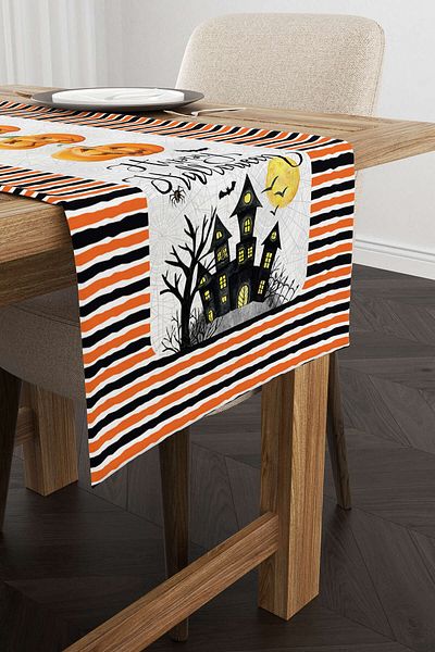 Cango Home Orange Halloween Pumpkin Patterned Digital Printed Runner Cgh772-rn